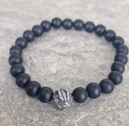 Svart armbånd med løvehode herre